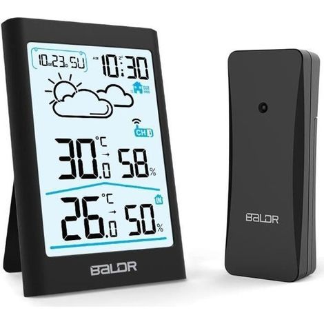 Station météo sans fil B0341 Horloge Écran HD 20 s Rétro-éclairage avec capteur extérieur Noir (1/4)