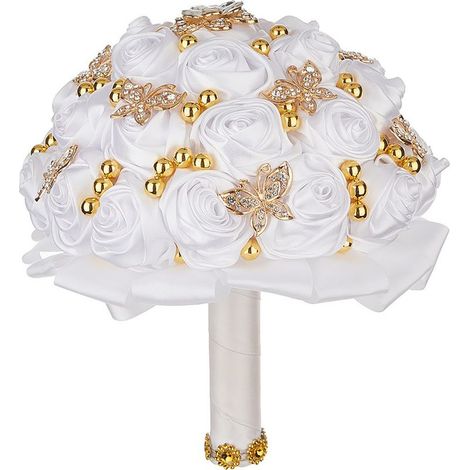 Bouquet de mariée blanc de style européen et américain, bouquet haut de gamme, bouquet pour cérémonie adulte, accessoire photo, bouquet papillon en strass (1/2)