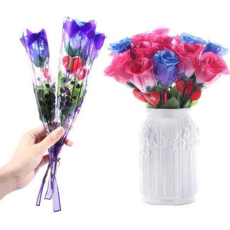 Lot de 3 lampes roses romantiques lumineuses fleur simulée clignotante décoration de table maison cadeau Noël Saint-Valentin (1/5)