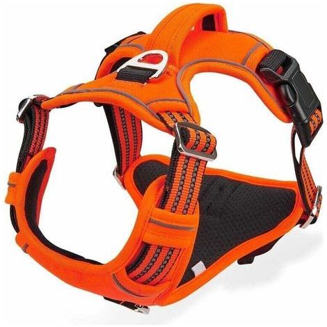 pair Harnais Anti-Traction pour Chien, Harnais pour Chien Grand et Moyen Gilet Réfléchissant Réglable pour Chien avec Poignée Respirante Orang Harnais de Poitrine de Sport Anti-Traction