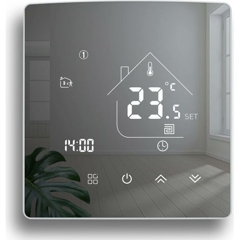 Thermostat mural numérique programmable pour chauffage eau et sol – 3 A, écran miroir, affichage clair (1/4)