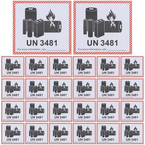 100 feuilles d'étiquettes adhésives pour batteries au lithium, étiquettes d'avertissement et de mise en garde pour le transport (UN3481)-12.00X11.00X0.10CM-Black (1/4)