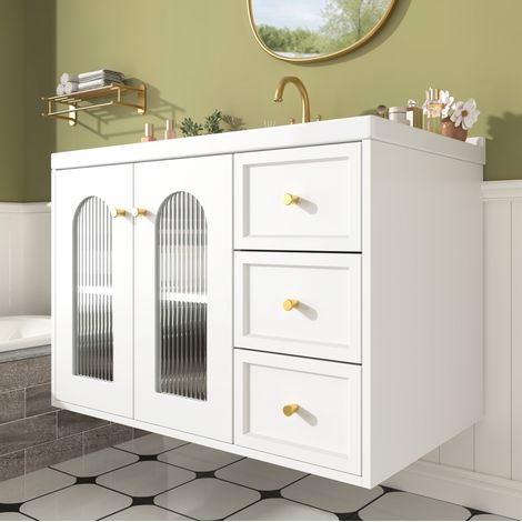 Mueble baño suspendido con lavabo cerámico 80 cm OKMYHOME (1/5)