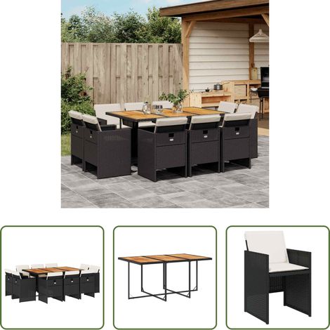 vidaXL Gartenstuhl - 11-tlg. Garten-Essgruppe mit Kissen Schwarz Poly Rattan (1/5)
