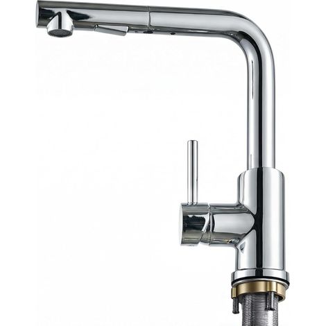 Robinet Cuisine, Mitigeur Cuisine avec Douchette Extractible, 2 Modes de Pulvérisation et Pivotante à 360°, En Forme de L Acier Inoxydable Monolevier Robinet Evier (1/5)