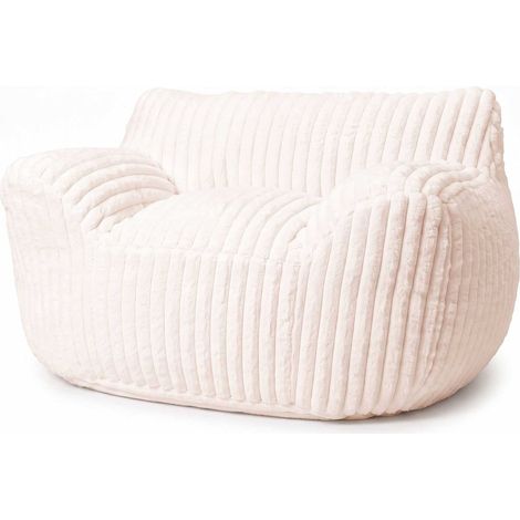Lounge Sessel cremeweiß mit Armlehnen 104 x 96 cm - Cord - XL Sitzsack beige mit Schaumstoff Füllung