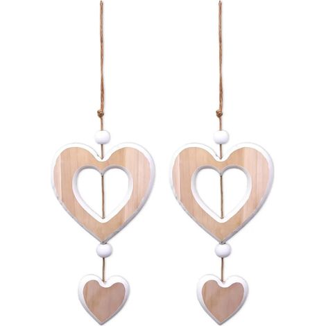 2 ensembles de coquillages en bois décorés en forme de cœur et des fenêtres suspendues à la décoration des murs pendants en bois cadeaux de mariage de la Saint-Valentin (1/5)