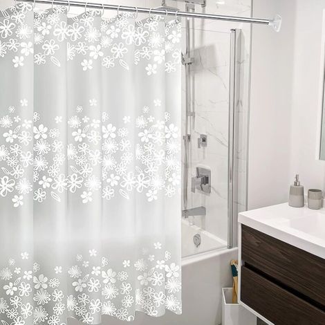 ZOLGINAH Rideau de Douche, 200x200cm Doublure de Rideau de Salle de Bain avec 14 Anneaux Crochets, Anti-moisissure Antibactérien Imperméable Lavable, pour Baignoire Salle de Bains