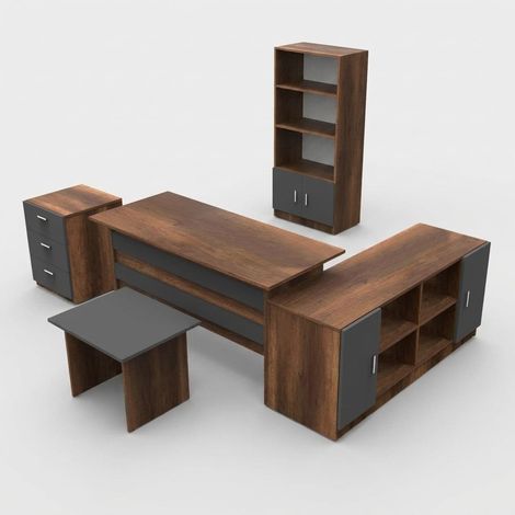 Büromöbel-Set mit Schreibtisch und Bücherregal Xylaroth - Walnuss (1/5)