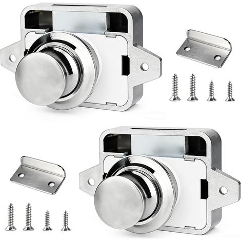 2PCS Bouton Poussoir Serrure Argent,Bouton Poussoir Loquet Métal (1/5)