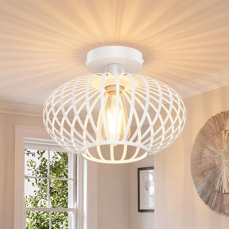 Plafonnier Industriel Vintage En Métal Avec Douille E27, Plafonnier Pour Cuisine, Couloir, Chambre, Salle À Manger (Blanc, Rond, Sans Ampoule) (1/5)