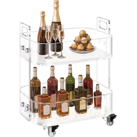 Table d'appoint à roulettes en acrylique, 30,5 x 41,6 x 48 cm, chariot de service transparent à 2 niveaux, bureau de rangement mobile, table basse moderne, pour salon, chambre à coucher, bar (1/5)