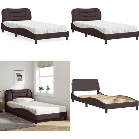 Bett mit Matratze Dunkelbraun 100x200 cm Stoff - Bettsofa - Doppelbett - Boxspringbett - Lattenrost - Schlafzimmermöbel - Home & Living (1/5)