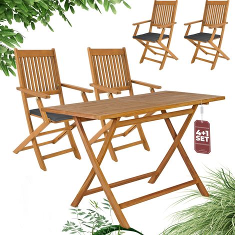 CASARIA® Gartenmöbel Set Holz Klappbar FSC®- / SVLK- zertifiziert inkl. Auflagen Akazie Teak Garten Balkon Terrasse 125x60cm Sitzgruppe Wetterfest Outdoor125 Anthrazit (1/5)