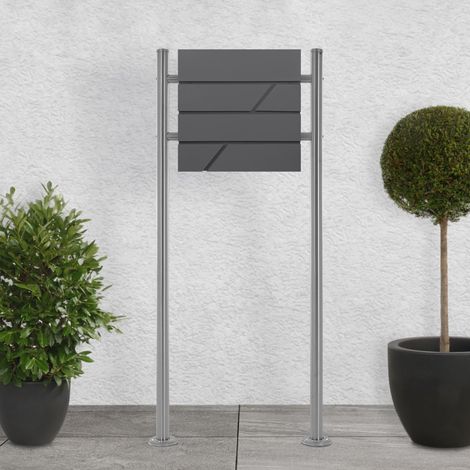ECD Germany Boîte aux Lettres sur Pied, Anthracite, 37x11x37 cm, Acier Inoxydable, Moderne, Mailbox Postale avec Compartiment à Journaux, 2 Clés, Support Argent Haut 120 cm, Materiel de Montage Inclus (1/5)