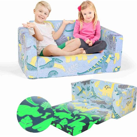 Canapé Pliant Enfant Double Motif Dinosaure Ergonomique Confort Mousse Fermeture Éclair Poche Latérale Rangement Jouets (1/4)