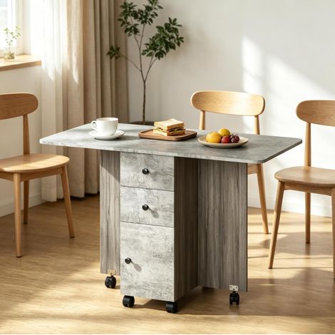 Klappbarer Esstisch mit Schubladen und Rollen, 120 x 60 x 76,5 cm, Grau, OKWISH (1/5)