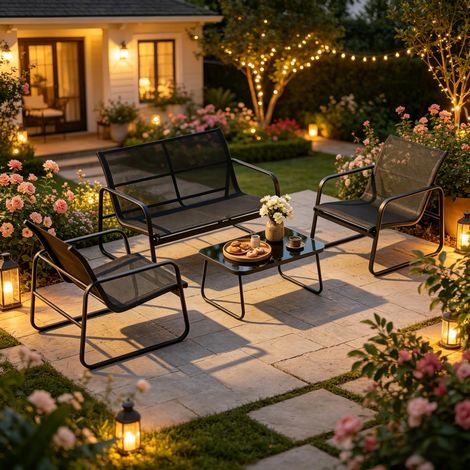 Dewalt –Garten-Chat-Set,Modernes 4-teiliges Outdoor-Gesprächsset,Stilvolles Terrassensitz(nur mit 1Pcs Esstisch,3Pcs Stühle) (1/5)