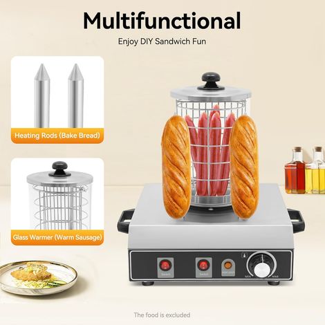220V Würstisolator + Brotheizung, Hotdog-Heizung aus Edelstahl, Temperatureinstellbar für Zuhause, Restaurants, Cafés, Bäckereien