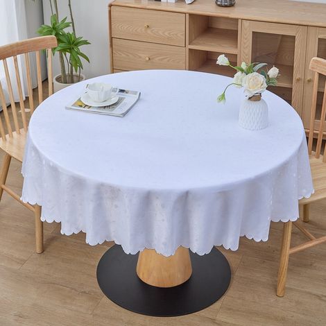Nappe ronde 140cm – Tissu épais résistant à l’usure – Résistante à la chaleur et à la pression - tache lavable en coton et lin – Pour intérieur et extérieur - Blanc (1/5)