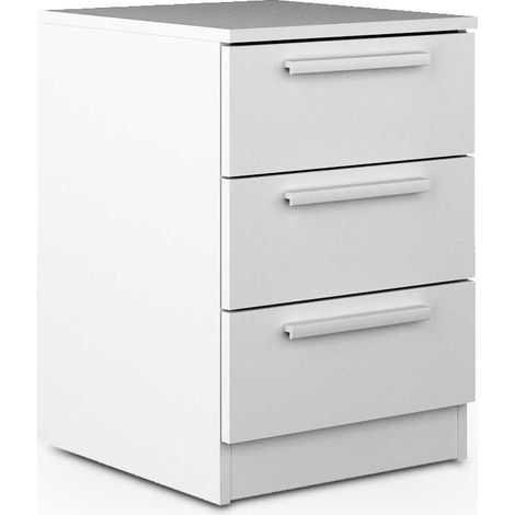 Home Heavenly®- Mesita de noche de 3 cajones CUBE, de madera aglomerada, sistema de apertura con bisagras, tiradores rectos Color: Blanco (1/3)