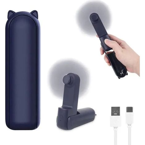 Mini ventilateur silencieux rechargeable à 3 vitesses, ventilateur USB portable pour les batteries itinérantes (bleu) (1/5)