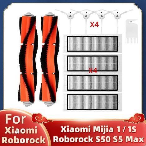 Kit accessoires aspirateur robot Xiaomi Mi 1/1S SDJQR01RR SDJQR02RR Roborock E2 E3 E4 E5 S4 S4 Max S5 - 2 brosses rotatives, 4 brosses latérales, 4 filtres HEPA, 1 brosse de nettoyage (1/5)