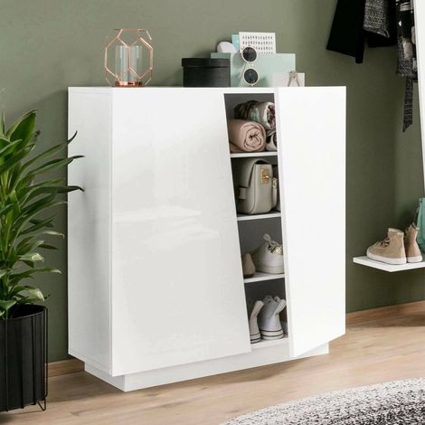 Dmora - Schuhschrank Dfogl, Mehrzweckschrank mit 2 Türen, Eingangsschuhregal, 100 % Made in Italy, cm 80x38h86, glänzend weiß (1/4)