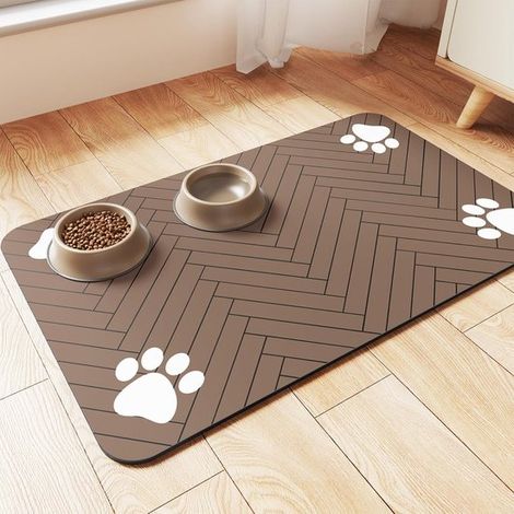 Alfombrilla comederos mantel individual absorbente cuencos comida base goma impermeable, secado rápido bebederos (50x30 cm, gris oscuro rayas) (1/5)