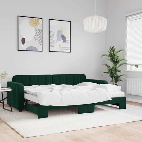 Sofá cama nido con colchón terciopelo verde oscuro 80x200 cm (1/5)