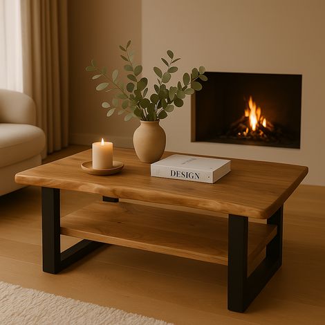 Couchtisch Baumkante 115 x 65 cm Akazie massiv + naturfarben schwarz PATRICK (1/5)