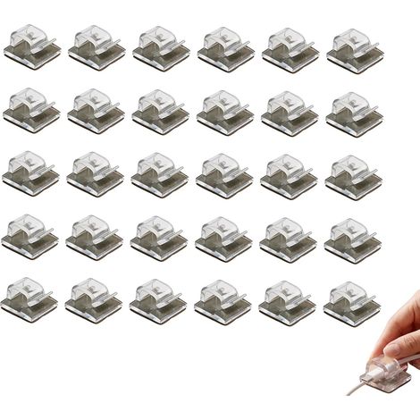 50 Pièces Attache Cable Adhesif Transparent, Clips Câbles Pour Gestion Câblage Organisation, Adhésif Fort Pc Pour Guirlande Lumineuse TV Bureau, Fixation Cable Electrique (1/5)