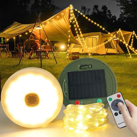 1 Guirlande Lumineuse Solaire 10M, Rechargeable USB-C, 8 Modes, Télécommande, IP44, Pour Camping, Jardin