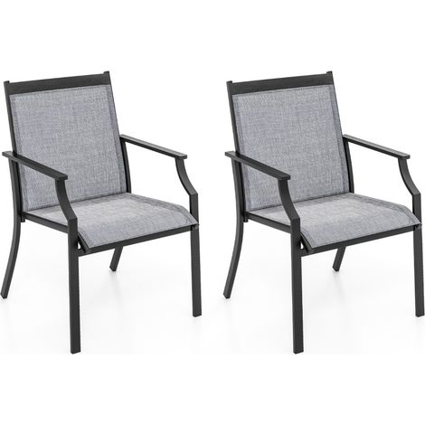 2 Sedie da pranzo per patio con seduta traspirante e telaio in metallo, Sedie da esterno con schienale alto Grigio (1/5)