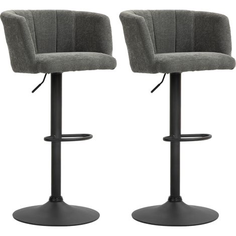 Tabourets de bar gris foncé 2 pièces dossier coquille hauteur réglable repose-pieds base métallique 78x45x45cm