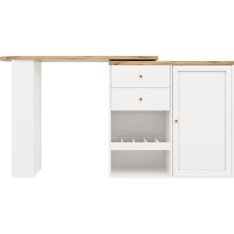 Table de bar tournante avec 2 tiroirs et rangement à portes coulissantes, MDF, 105 x 39 x 102 cm, noir et doré (1/5)