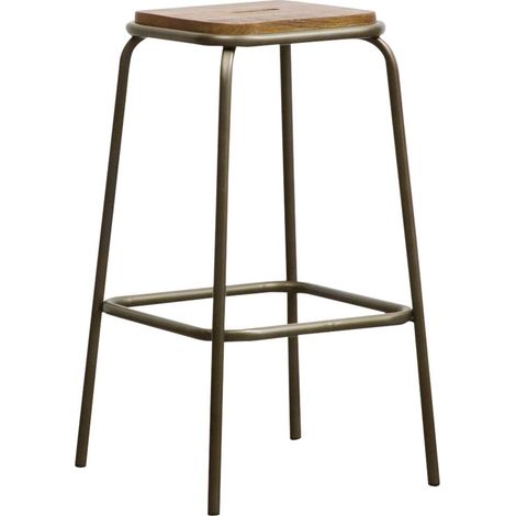 Made In Meubles – Tabouret de bar écolier métal et bois 69 cm – Style vintage – Bois de manguier brossé – Pour intérieur moderne (1/5)