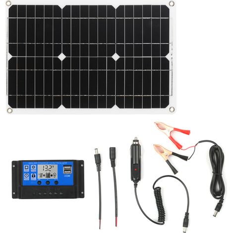Beyamis Kit de panneau solaire 18 W 12 V hors réseau, module monocristallin avec contrôleur de charge solaire et kit de câbles de connexion SAE (1/5)