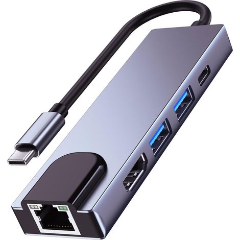 Applicable USB C Hub Multiport Adapter, 5-in-1 USB C to Ethernet HDMI Hub with HDMI Ethernet Port, USB3.0/2.0 Port, PD Charging Compatible with MacBook Pro/Air, iPad Pro, iPhone 16/15, iMac, XPS