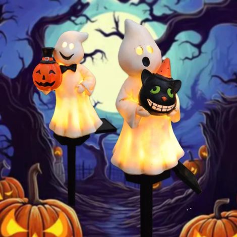 2 Set LED solaire forêt de pylori Geist Kürbis Head Ground Beleuchtung, Halloween Außenbereich ambiance deco (1/4)