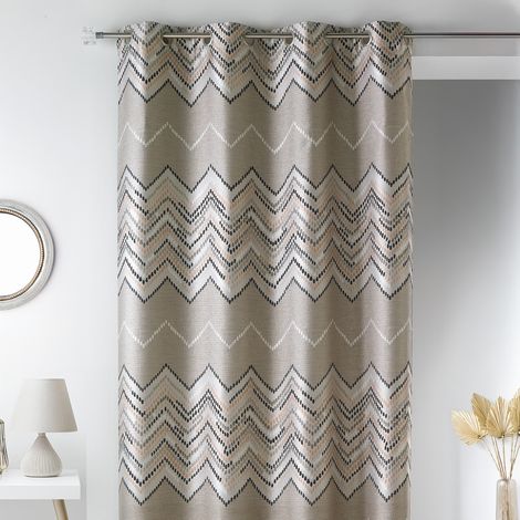 Rideau en jacquard à motifs "chevron" Beige 140x260 cm