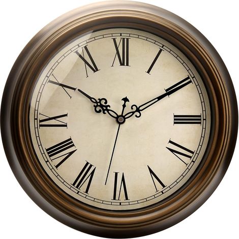 Horloge Murale Vintage en Métal, Horloge Silencieux Classique de 33cm pour Salon, Chambre de Coucher ou Bureau, Horloge Murale à Chiffres Romains, Alimenté par Piles (1/5)