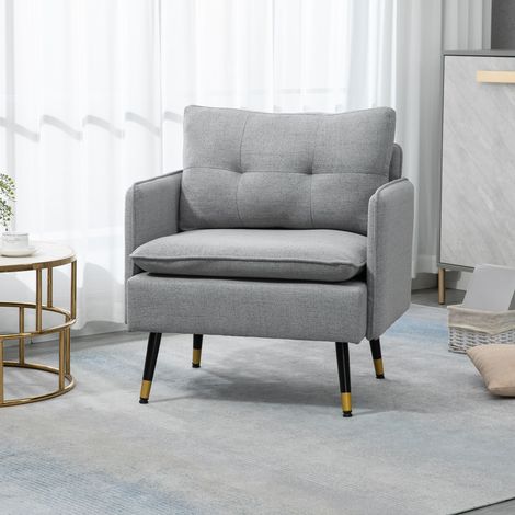 Poltrona lounge con braccioli, seduta imbottita e gambe in acciaio, divano singolo moderno, 76x68x80 cm, grigio
