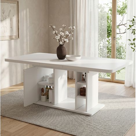 Mesa de comedor de MDF 140/180 x 80 cm blanca, extensible, 6-8 plazas (1/5)