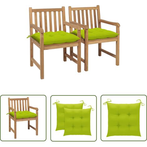 The Living Store Gartenstühle 2 Stk. mit Hellgrünen Kissen Massivholz Teak - Gartenstühle - Teakholz Gartenmöbel - Outdoor Möbel - Esszimmerstühle - Balkonmöbel (1/5)