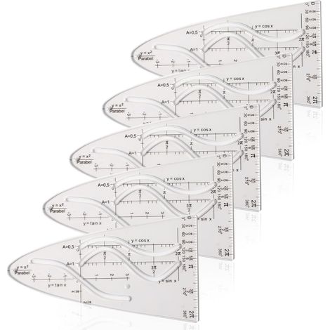 Parabola Template - 12.2 x 6.9 cm - Plastic Curve Ruler for Trigonometry and Math Drawing - 5 Pieces (1/5)