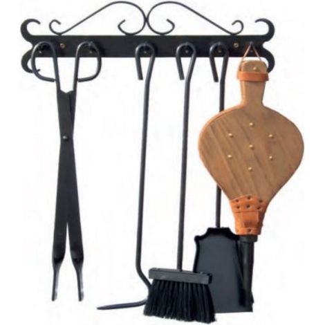 Serviteur/Garniture de cheminée ensembles d'outils pince à feu pelle brosse en fer forgé coloris Noir - 43cm