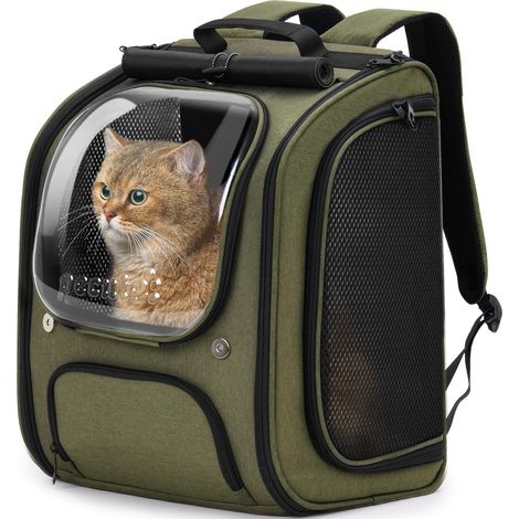 Sac à dos de transport pour animaux de compagnie, sac de voyage respirant et pliable pour chat et chien, sac ventral confortable avec fenêtre transparente, idéal pour randonnée et sorties (1/5)