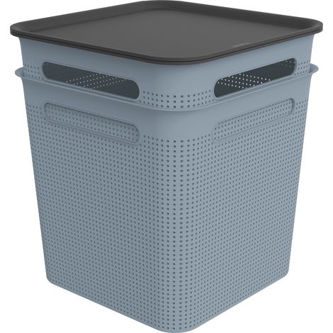 Rotho Aufbewahrungsbox Brisen mit Deckel 29,5 x 29,5 cm 18 L misty blau 2er Set (1/2)