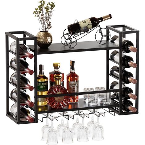 Casier à vin mural métal avec porte-verres et rangement